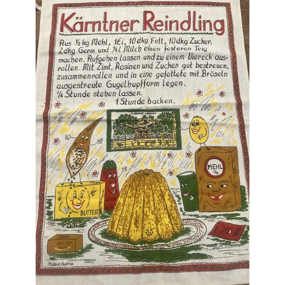 Vintage 1970s Karntner Reindling Tea Towel From Austria Austria Recipe Cloth